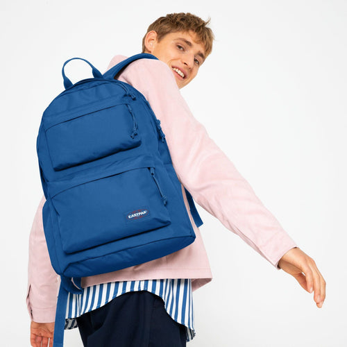 man wearing Padded Double Mysty Blue Backpack
