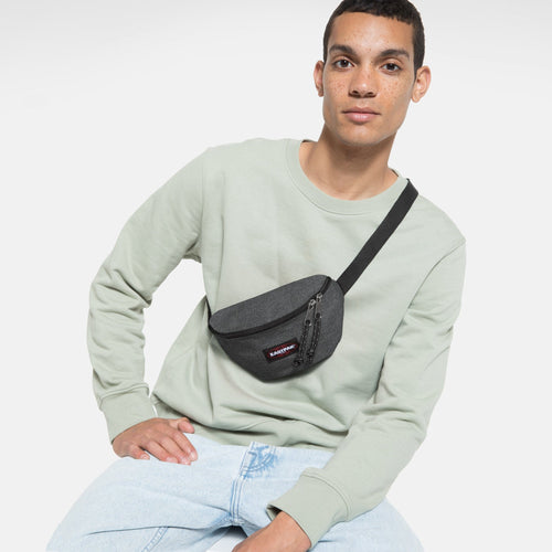 man wearing Springer Black Denim Fanny Pack