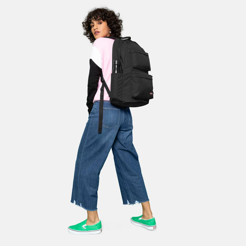 woman wearing Padded Double Black Backpack